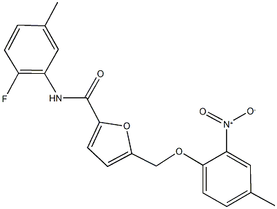 N-(2-fluoro-5-methylphenyl)-5-({2-nitro-4-methylphenoxy}methyl)-2-furamide 구조식 이미지