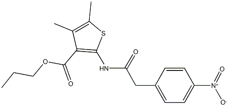 propyl 2-[({4-nitrophenyl}acetyl)amino]-4,5-dimethylthiophene-3-carboxylate 구조식 이미지