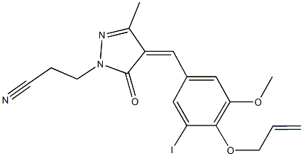 3-{4-[4-(allyloxy)-3-iodo-5-methoxybenzylidene]-3-methyl-5-oxo-4,5-dihydro-1H-pyrazol-1-yl}propanenitrile 구조식 이미지