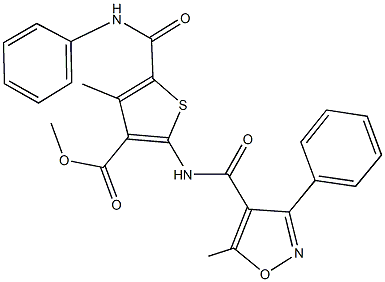 methyl 5-(anilinocarbonyl)-4-methyl-2-{[(5-methyl-3-phenyl-4-isoxazolyl)carbonyl]amino}-3-thiophenecarboxylate 구조식 이미지