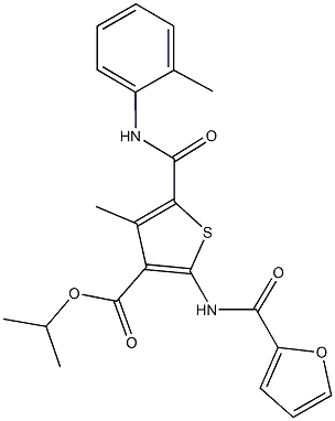 isopropyl 2-(2-furoylamino)-4-methyl-5-(2-toluidinocarbonyl)thiophene-3-carboxylate Structure