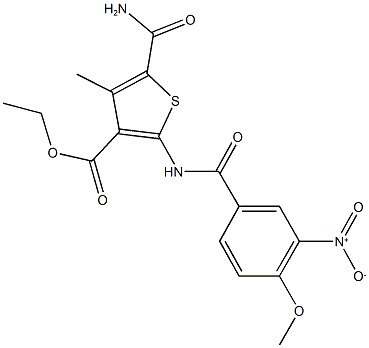 ethyl 5-(aminocarbonyl)-2-({3-nitro-4-methoxybenzoyl}amino)-4-methyl-3-thiophenecarboxylate 구조식 이미지