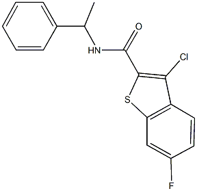 3-chloro-6-fluoro-N-(1-phenylethyl)-1-benzothiophene-2-carboxamide 구조식 이미지