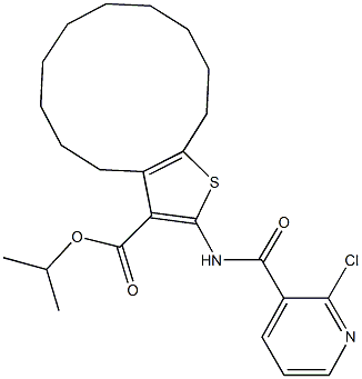 isopropyl 2-{[(2-chloro-3-pyridinyl)carbonyl]amino}-4,5,6,7,8,9,10,11,12,13-decahydrocyclododeca[b]thiophene-3-carboxylate 구조식 이미지