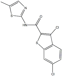 3,6-dichloro-N-(5-methyl-1,3-thiazol-2-yl)-1-benzothiophene-2-carboxamide 구조식 이미지