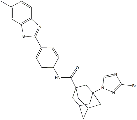 3-(3-bromo-1H-1,2,4-triazol-1-yl)-N-[4-(6-methyl-1,3-benzothiazol-2-yl)phenyl]-1-adamantanecarboxamide 구조식 이미지