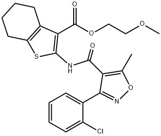 2-methoxyethyl 2-({[3-(2-chlorophenyl)-5-methyl-4-isoxazolyl]carbonyl}amino)-4,5,6,7-tetrahydro-1-benzothiophene-3-carboxylate Structure