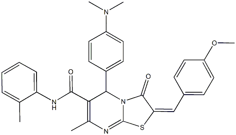 5-[4-(dimethylamino)phenyl]-2-(4-methoxybenzylidene)-7-methyl-N-(2-methylphenyl)-3-oxo-2,3-dihydro-5H-[1,3]thiazolo[3,2-a]pyrimidine-6-carboxamide 구조식 이미지