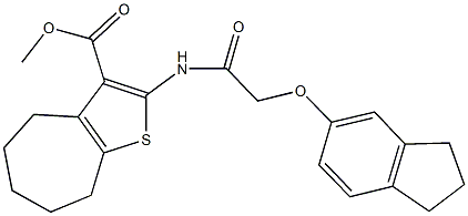 methyl 2-{[(2,3-dihydro-1H-inden-5-yloxy)acetyl]amino}-5,6,7,8-tetrahydro-4H-cyclohepta[b]thiophene-3-carboxylate 구조식 이미지