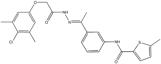 N-(3-{N-[(4-chloro-3,5-dimethylphenoxy)acetyl]ethanehydrazonoyl}phenyl)-5-methyl-2-thiophenecarboxamide 구조식 이미지