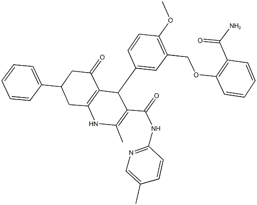 4-(3-{[2-(aminocarbonyl)phenoxy]methyl}-4-methoxyphenyl)-2-methyl-N-(5-methyl-2-pyridinyl)-5-oxo-7-phenyl-1,4,5,6,7,8-hexahydro-3-quinolinecarboxamide Structure