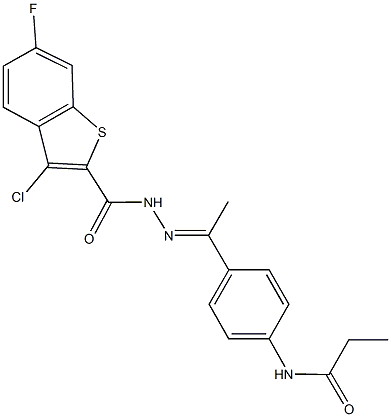 N-(4-{N-[(3-chloro-6-fluoro-1-benzothien-2-yl)carbonyl]ethanehydrazonoyl}phenyl)propanamide Structure