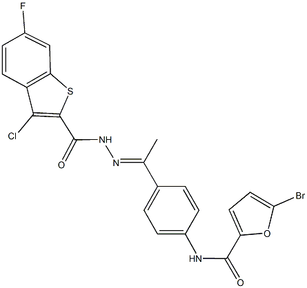 5-bromo-N-(4-{N-[(3-chloro-6-fluoro-1-benzothien-2-yl)carbonyl]ethanehydrazonoyl}phenyl)-2-furamide 구조식 이미지