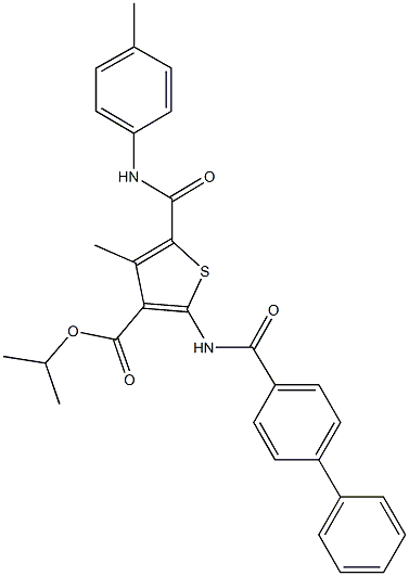 isopropyl 2-[([1,1'-biphenyl]-4-ylcarbonyl)amino]-4-methyl-5-(4-toluidinocarbonyl)-3-thiophenecarboxylate 구조식 이미지