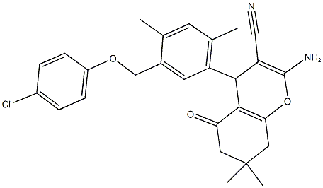 2-amino-4-{5-[(4-chlorophenoxy)methyl]-2,4-dimethylphenyl}-7,7-dimethyl-5-oxo-5,6,7,8-tetrahydro-4H-chromene-3-carbonitrile Structure