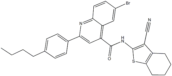 6-bromo-2-(4-butylphenyl)-N-(3-cyano-4,5,6,7-tetrahydro-1-benzothien-2-yl)-4-quinolinecarboxamide 구조식 이미지