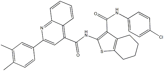 N-{3-[(4-chloroanilino)carbonyl]-4,5,6,7-tetrahydro-1-benzothien-2-yl}-2-(3,4-dimethylphenyl)-4-quinolinecarboxamide 구조식 이미지