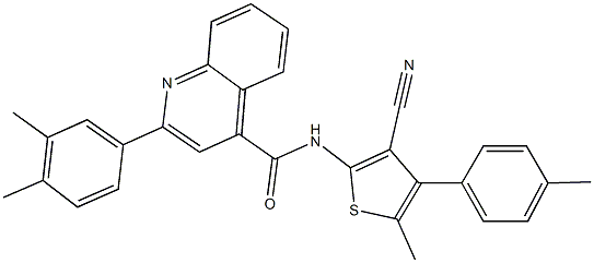 N-[3-cyano-5-methyl-4-(4-methylphenyl)-2-thienyl]-2-(3,4-dimethylphenyl)-4-quinolinecarboxamide 구조식 이미지