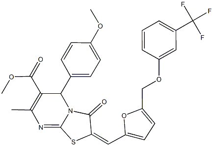 methyl 5-(4-methoxyphenyl)-7-methyl-3-oxo-2-[(5-{[3-(trifluoromethyl)phenoxy]methyl}-2-furyl)methylene]-2,3-dihydro-5H-[1,3]thiazolo[3,2-a]pyrimidine-6-carboxylate Structure