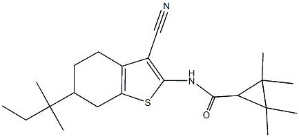 N-(3-cyano-6-tert-pentyl-4,5,6,7-tetrahydro-1-benzothien-2-yl)-2,2,3,3-tetramethylcyclopropanecarboxamide Structure