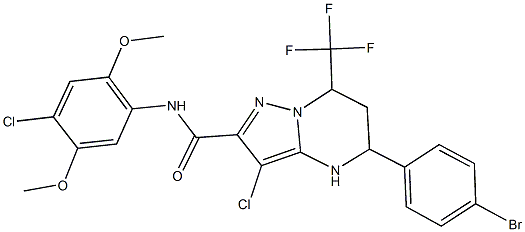 5-(4-bromophenyl)-3-chloro-N-(4-chloro-2,5-dimethoxyphenyl)-7-(trifluoromethyl)-4,5,6,7-tetrahydropyrazolo[1,5-a]pyrimidine-2-carboxamide 구조식 이미지