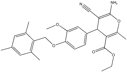 ethyl 6-amino-5-cyano-4-[4-(mesitylmethoxy)-3-methoxyphenyl]-2-methyl-4H-pyran-3-carboxylate 구조식 이미지