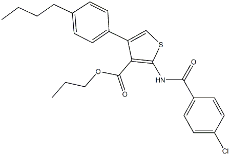 propyl 4-(4-butylphenyl)-2-[(4-chlorobenzoyl)amino]-3-thiophenecarboxylate 구조식 이미지