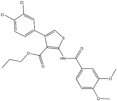 propyl 4-(3,4-dichlorophenyl)-2-[(3,4-dimethoxybenzoyl)amino]-3-thiophenecarboxylate 구조식 이미지