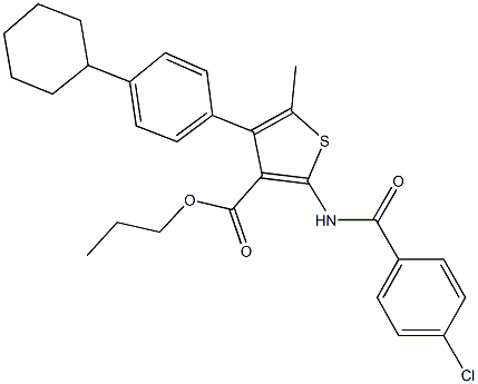 propyl 2-[(4-chlorobenzoyl)amino]-4-(4-cyclohexylphenyl)-5-methyl-3-thiophenecarboxylate Structure