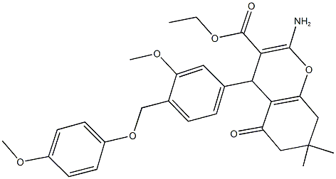 ethyl 2-amino-4-{3-methoxy-4-[(4-methoxyphenoxy)methyl]phenyl}-7,7-dimethyl-5-oxo-5,6,7,8-tetrahydro-4H-chromene-3-carboxylate Structure
