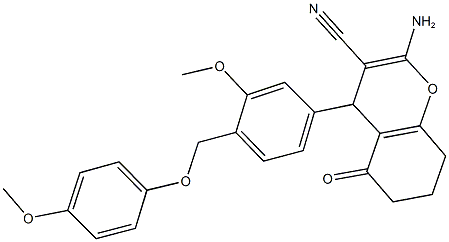 2-amino-4-{3-methoxy-4-[(4-methoxyphenoxy)methyl]phenyl}-5-oxo-5,6,7,8-tetrahydro-4H-chromene-3-carbonitrile Structure