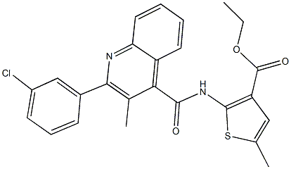 ethyl 2-({[2-(3-chlorophenyl)-3-methyl-4-quinolinyl]carbonyl}amino)-5-methyl-3-thiophenecarboxylate Structure