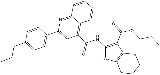 propyl 2-({[2-(4-propylphenyl)-4-quinolinyl]carbonyl}amino)-4,5,6,7-tetrahydro-1-benzothiophene-3-carboxylate Structure