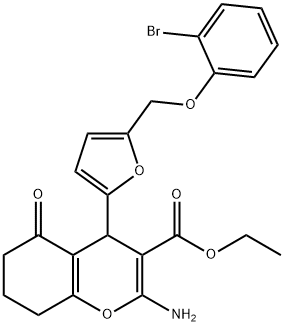 ethyl 2-amino-4-{5-[(2-bromophenoxy)methyl]-2-furyl}-5-oxo-5,6,7,8-tetrahydro-4H-chromene-3-carboxylate Structure