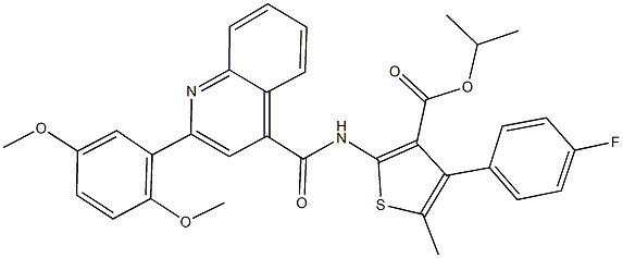 isopropyl 2-({[2-(2,5-dimethoxyphenyl)-4-quinolinyl]carbonyl}amino)-4-(4-fluorophenyl)-5-methyl-3-thiophenecarboxylate 구조식 이미지