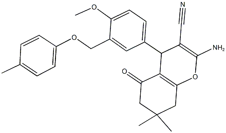 2-amino-4-{4-methoxy-3-[(4-methylphenoxy)methyl]phenyl}-7,7-dimethyl-5-oxo-5,6,7,8-tetrahydro-4H-chromene-3-carbonitrile Structure