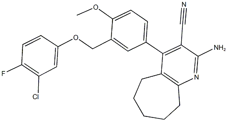 2-amino-4-{3-[(3-chloro-4-fluorophenoxy)methyl]-4-methoxyphenyl}-6,7,8,9-tetrahydro-5H-cyclohepta[b]pyridine-3-carbonitrile Structure