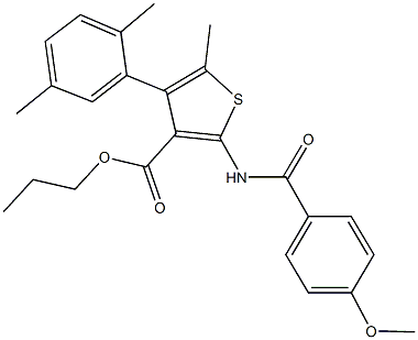 propyl 4-(2,5-dimethylphenyl)-2-[(4-methoxybenzoyl)amino]-5-methyl-3-thiophenecarboxylate Structure