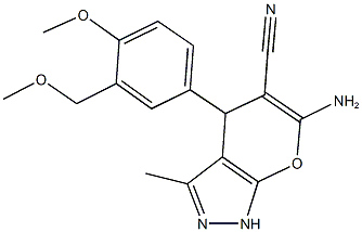 6-amino-4-[4-methoxy-3-(methoxymethyl)phenyl]-3-methyl-1,4-dihydropyrano[2,3-c]pyrazole-5-carbonitrile Structure