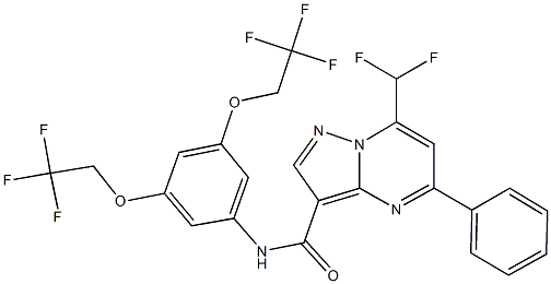 N-[3,5-bis(2,2,2-trifluoroethoxy)phenyl]-7-(difluoromethyl)-5-phenylpyrazolo[1,5-a]pyrimidine-3-carboxamide 구조식 이미지