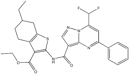 ethyl 2-({[7-(difluoromethyl)-5-phenylpyrazolo[1,5-a]pyrimidin-3-yl]carbonyl}amino)-6-ethyl-4,5,6,7-tetrahydro-1-benzothiophene-3-carboxylate Structure