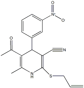 5-acetyl-2-(allylsulfanyl)-4-{3-nitrophenyl}-6-methyl-1,4-dihydropyridine-3-carbonitrile 구조식 이미지