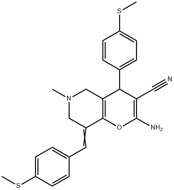 2-amino-6-methyl-8-[4-(methylsulfanyl)benzylidene]-4-[4-(methylsulfanyl)phenyl]-5,6,7,8-tetrahydro-4H-pyrano[3,2-c]pyridine-3-carbonitrile 구조식 이미지