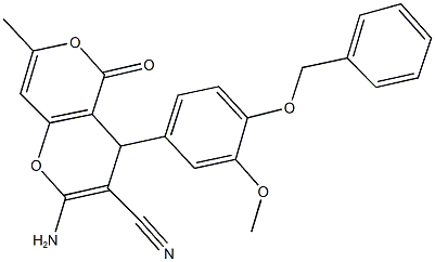 2-amino-4-[4-(benzyloxy)-3-methoxyphenyl]-7-methyl-5-oxo-4H,5H-pyrano[4,3-b]pyran-3-carbonitrile 구조식 이미지