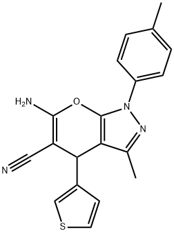 6-amino-3-methyl-1-(4-methylphenyl)-4-thien-3-yl-1,4-dihydropyrano[2,3-c]pyrazole-5-carbonitrile 구조식 이미지