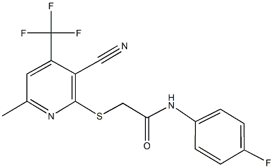 2-{[3-cyano-6-methyl-4-(trifluoromethyl)-2-pyridinyl]sulfanyl}-N-(4-fluorophenyl)acetamide Structure