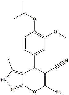 6-amino-4-(4-isopropoxy-3-methoxyphenyl)-3-methyl-2,4-dihydropyrano[2,3-c]pyrazole-5-carbonitrile 구조식 이미지