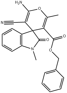 benzyl 6-amino-5-cyano-1',3'-dihydro-1',2-dimethyl-2'-oxospiro[4H-pyran-4,3'-(2'H)-indole]-3-carboxylate 구조식 이미지