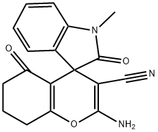 2'-amino-3'-cyano-1-methyl-1,3,5',6',7',8'-hexahydro-2,5'-dioxospiro[2H-indol-3,4'-(4'H)-chromene] 구조식 이미지