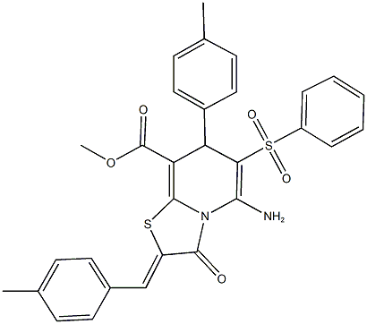 methyl 5-amino-2-(4-methylbenzylidene)-7-(4-methylphenyl)-3-oxo-6-(phenylsulfonyl)-2,3-dihydro-7H-[1,3]thiazolo[3,2-a]pyridine-8-carboxylate Structure